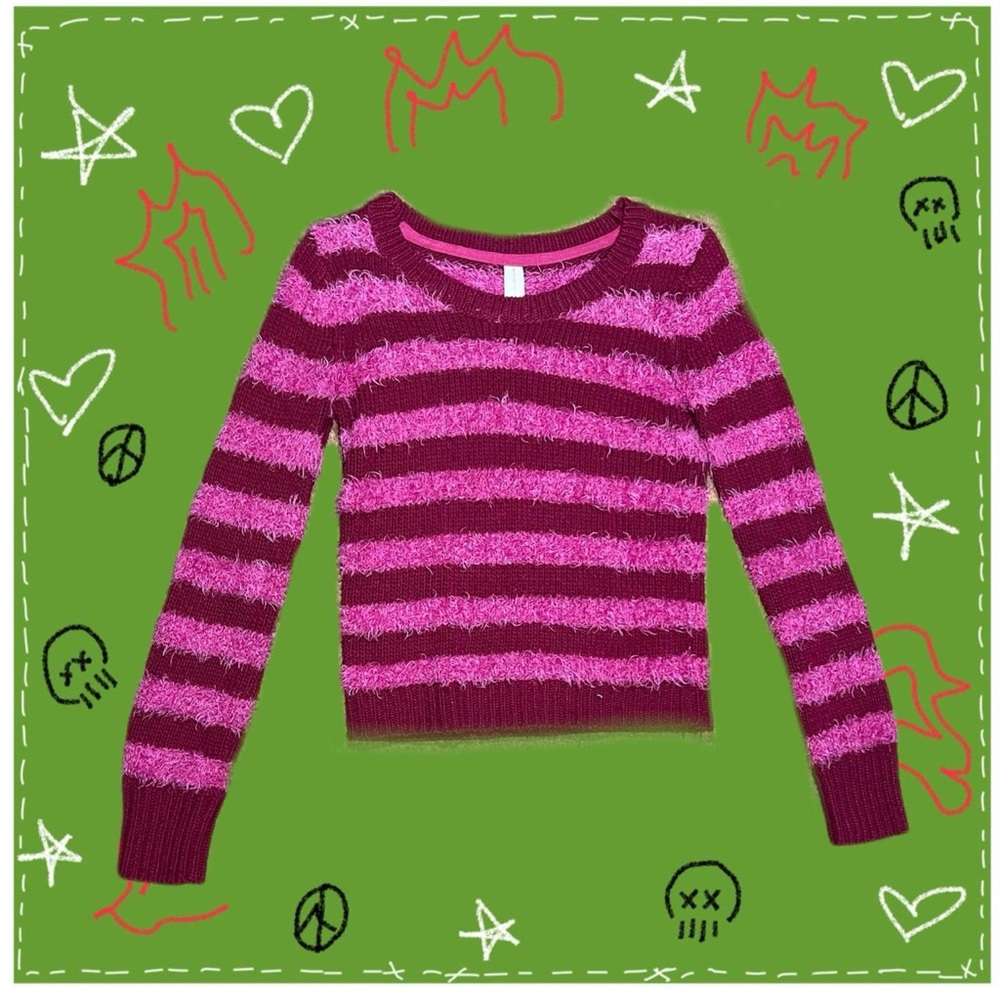 hot pink and purple fluffy sweater